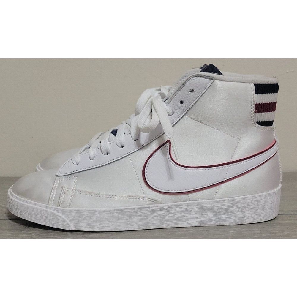 Nike Shoes Womens 8 Blazer Mid Satin Jacket Sneakers Lifestyle Retro White Red - Picture 4 of 11